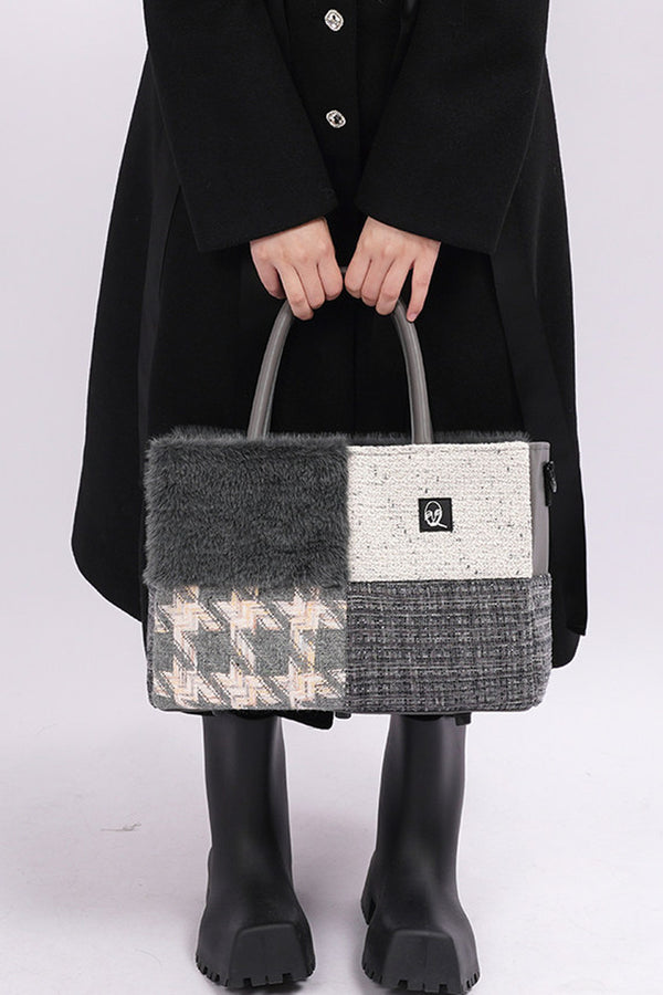 Furry Color-Block Tote Bag