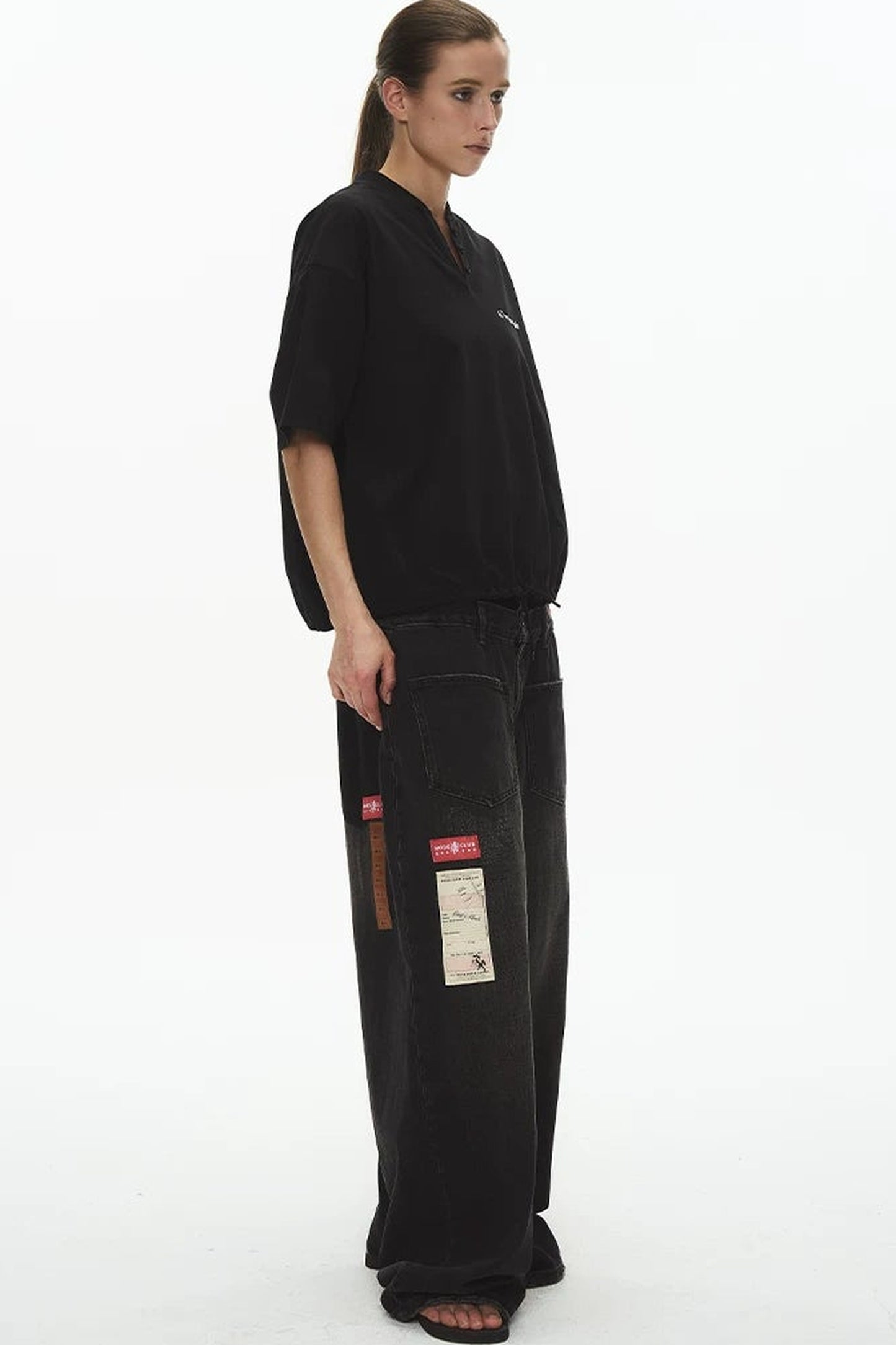 Ice-Feel Drawstring V-Neck T-Shirt