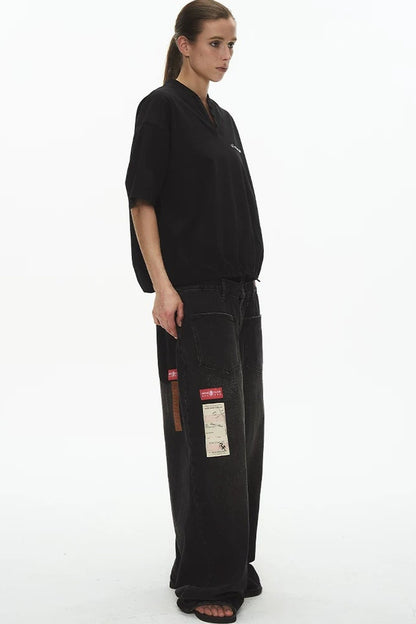 Ice-Feel Drawstring V-Neck T-Shirt