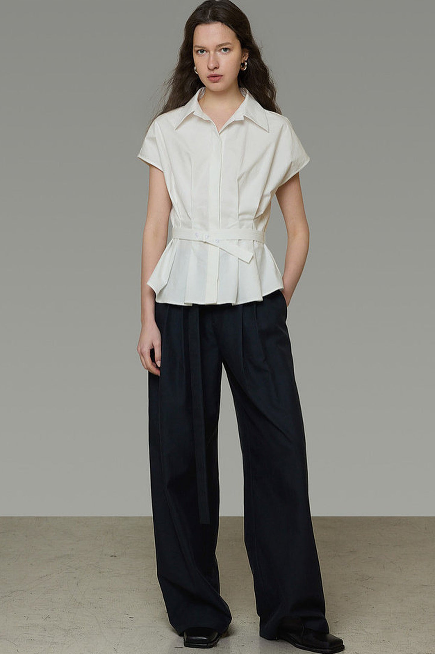Elegant Pleated Short-Sleeved Shirt