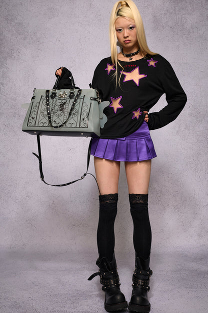 Star Hollow Mesh Embroidery Long-Sleeved Top