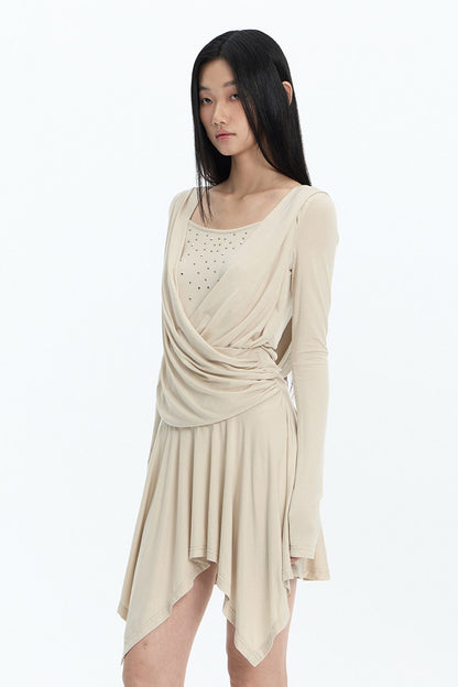Layered-Look Draped Sequin Dress