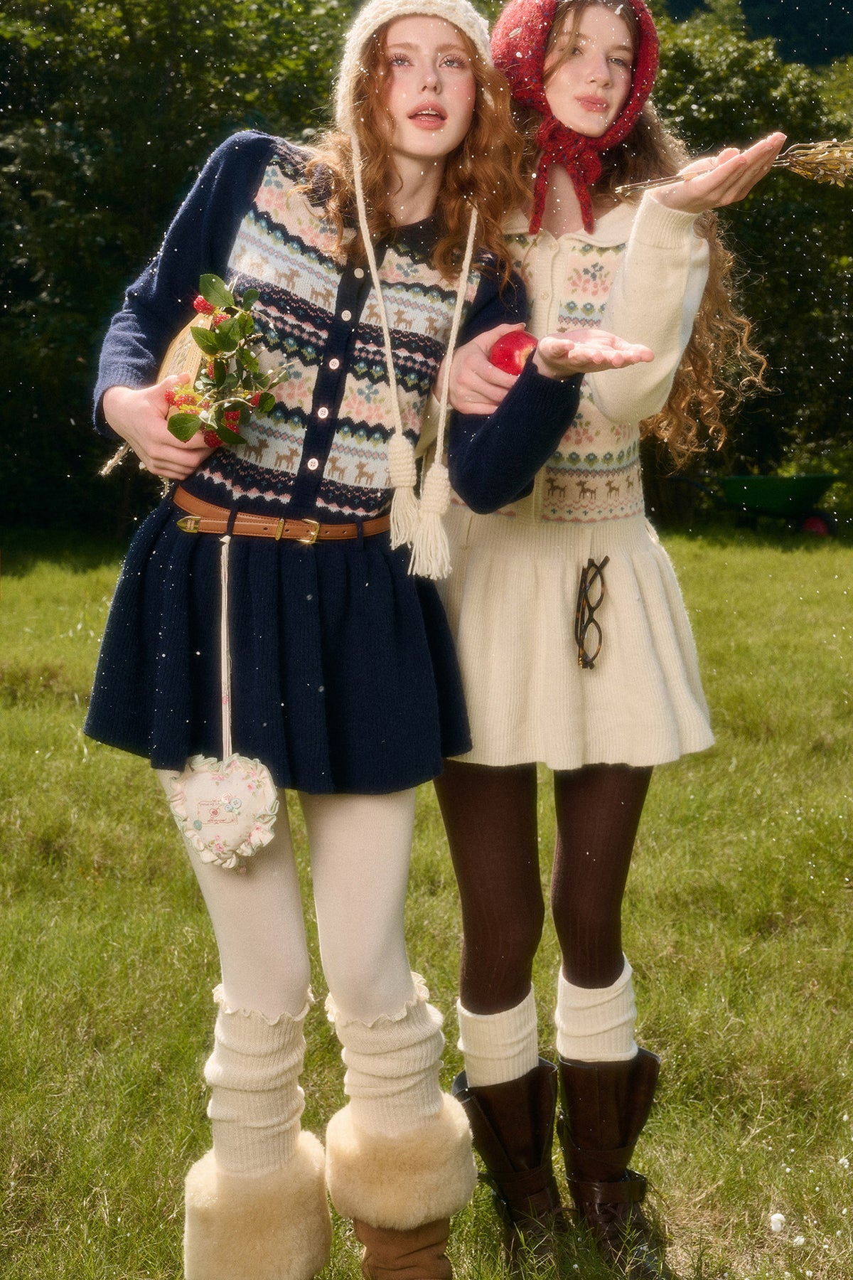 Plisseekleid mit Rentier-Fair-Isle-Muster
