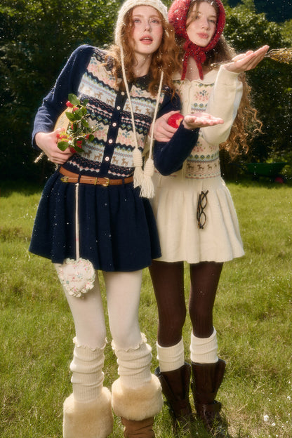Plisseekleid mit Rentier-Fair-Isle-Muster
