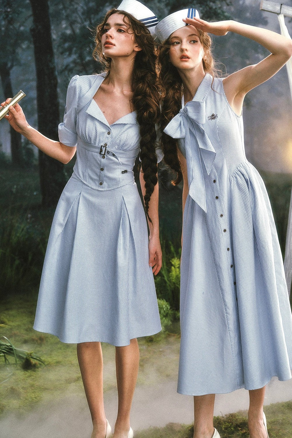 French Vintage Striped Shirt Dress Set-Up