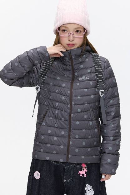 Hooded Ribbed Polka Dot Down Jacket