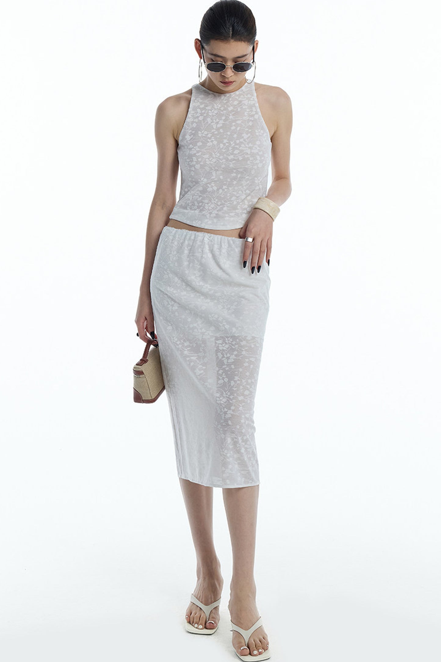 Lace Jacquard Tank Top and Skirt Set-Up