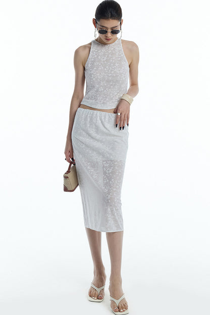 Lace Jacquard Tank Top and Skirt Set-Up