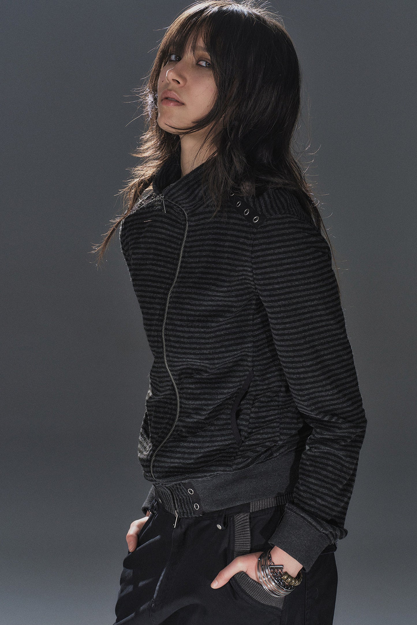 Veste à col montant patchwork rayée