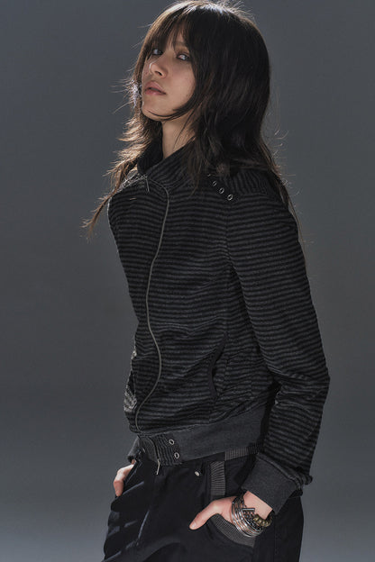 Veste à col montant patchwork rayée