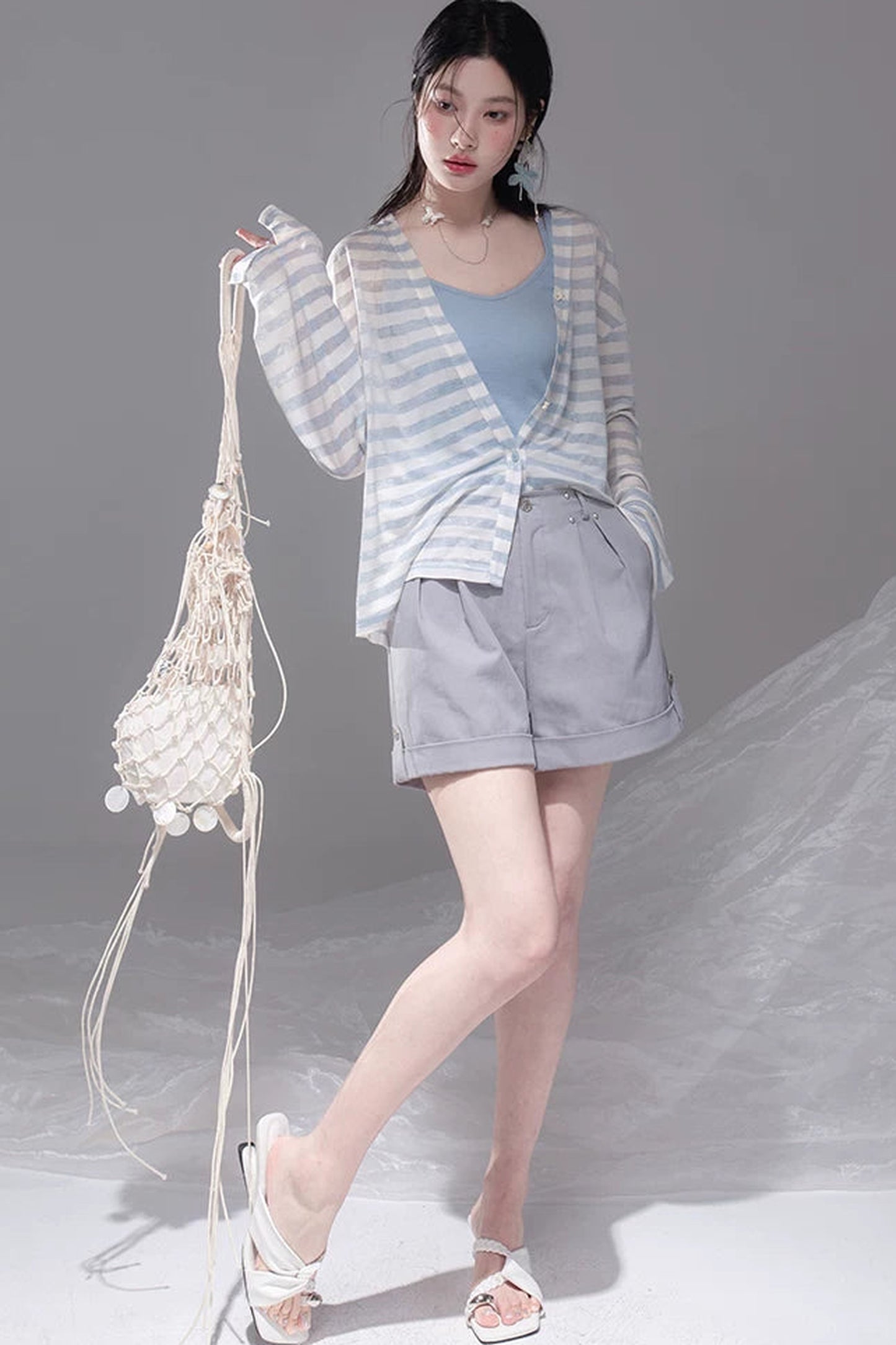 Sea Salt Striped Lyocell Cardigan Set