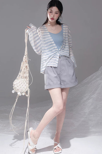 Sea Salt Striped Lyocell Cardigan Set