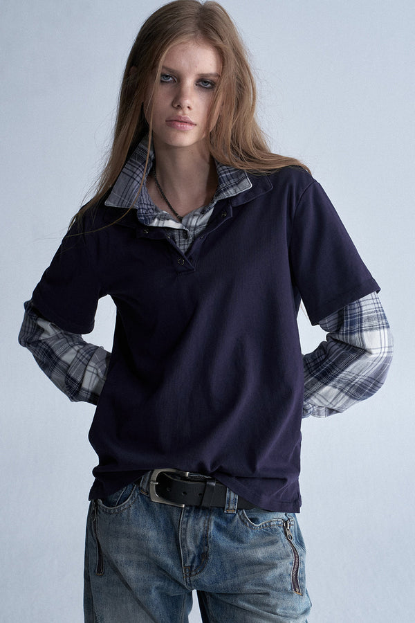 Retro Plaid Layered Washed T-Shirt
