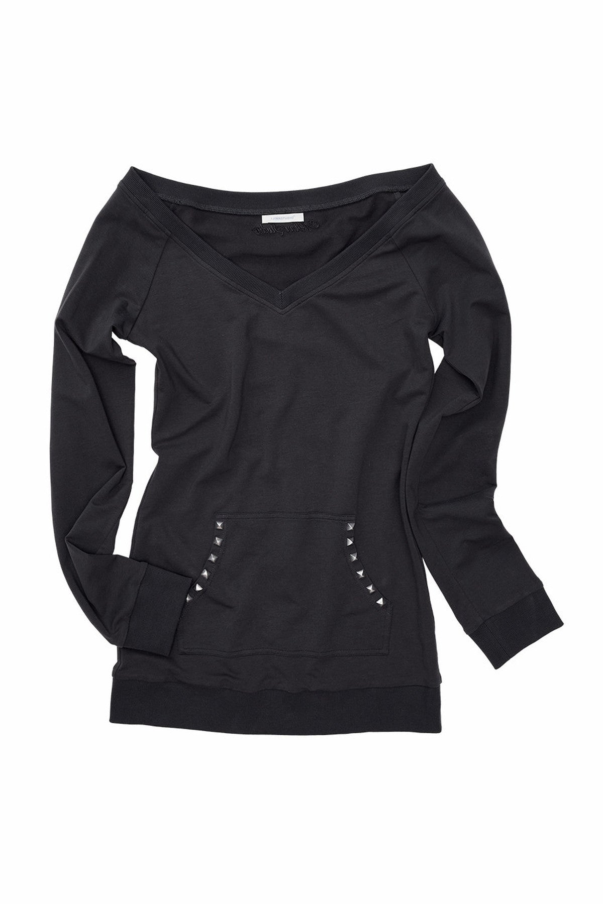 Studded Off-Shoulder V-Neck Top