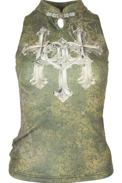 Triple Cross Qipao Collar Sleeveless Top