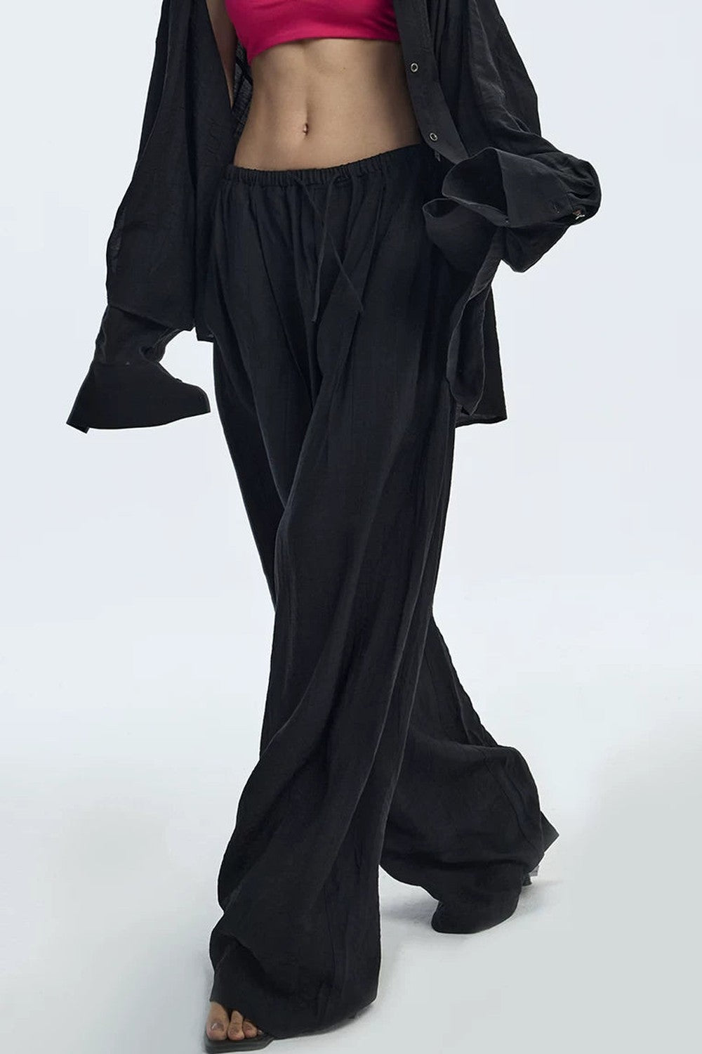 Black Textured Resort Shirt Pants Set-Up