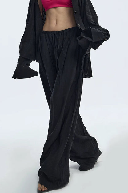 Black Textured Resort Shirt Pants Set-Up