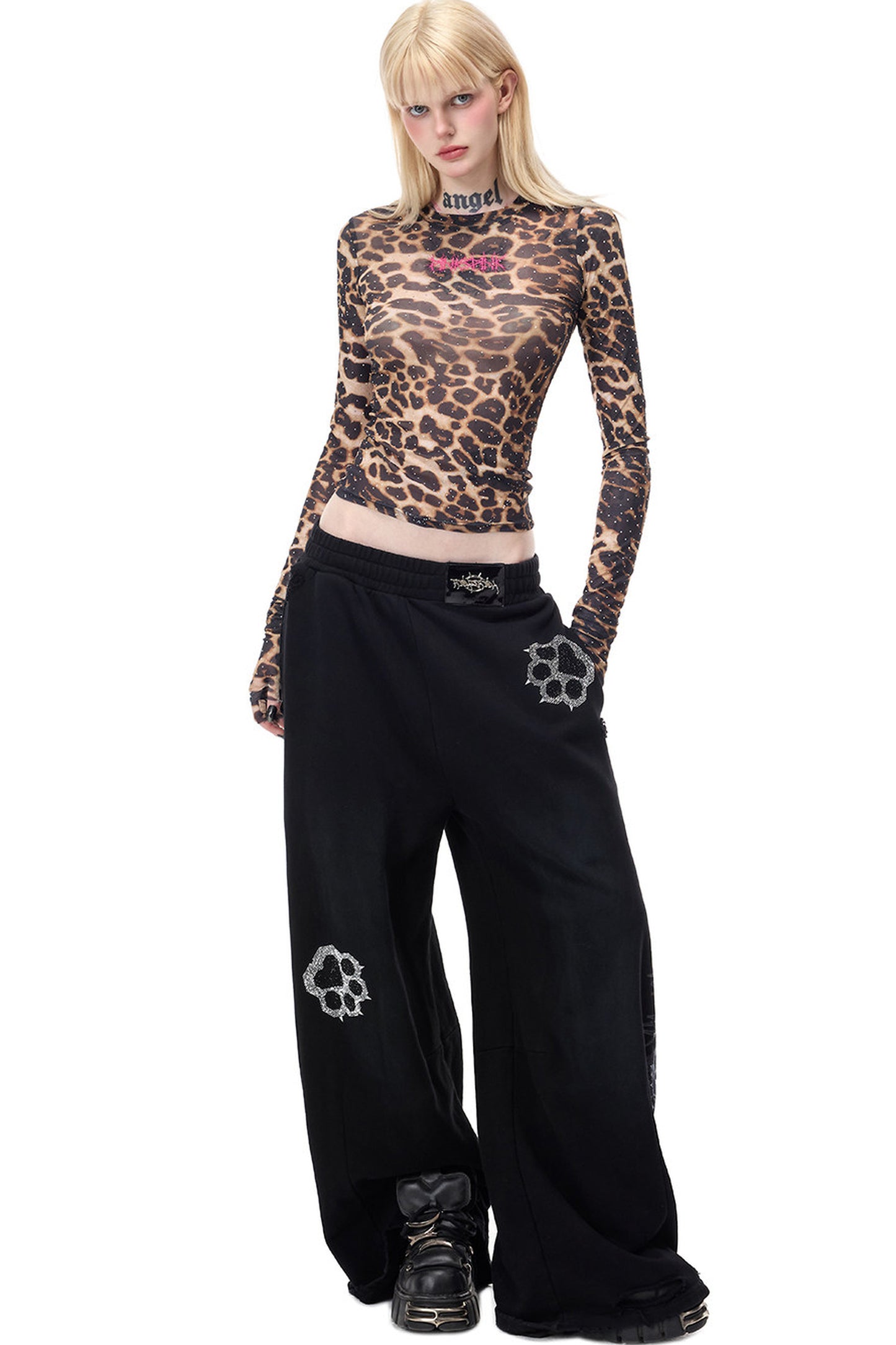 Leopard Rhinestone Embroidered Top