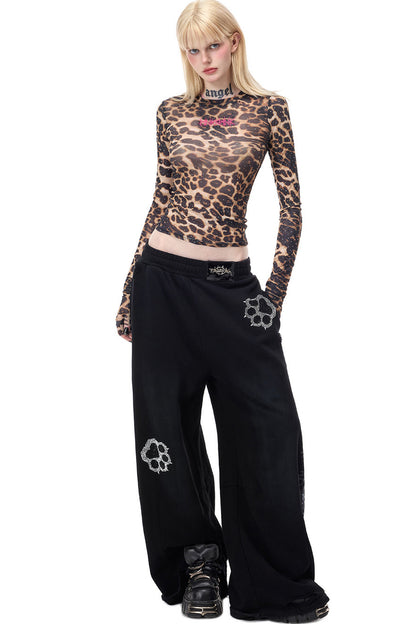 Leopard Rhinestone Embroidered Top