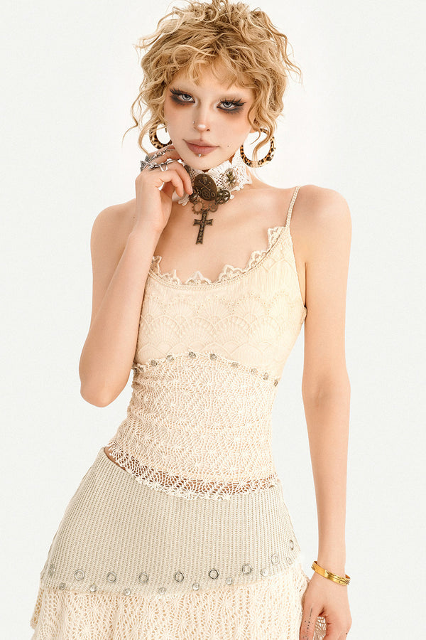 Lace Camisole And Tassel Fringe Skirt Set