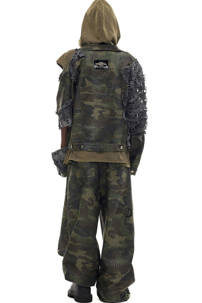 Distressed Camouflage Denim Jacket