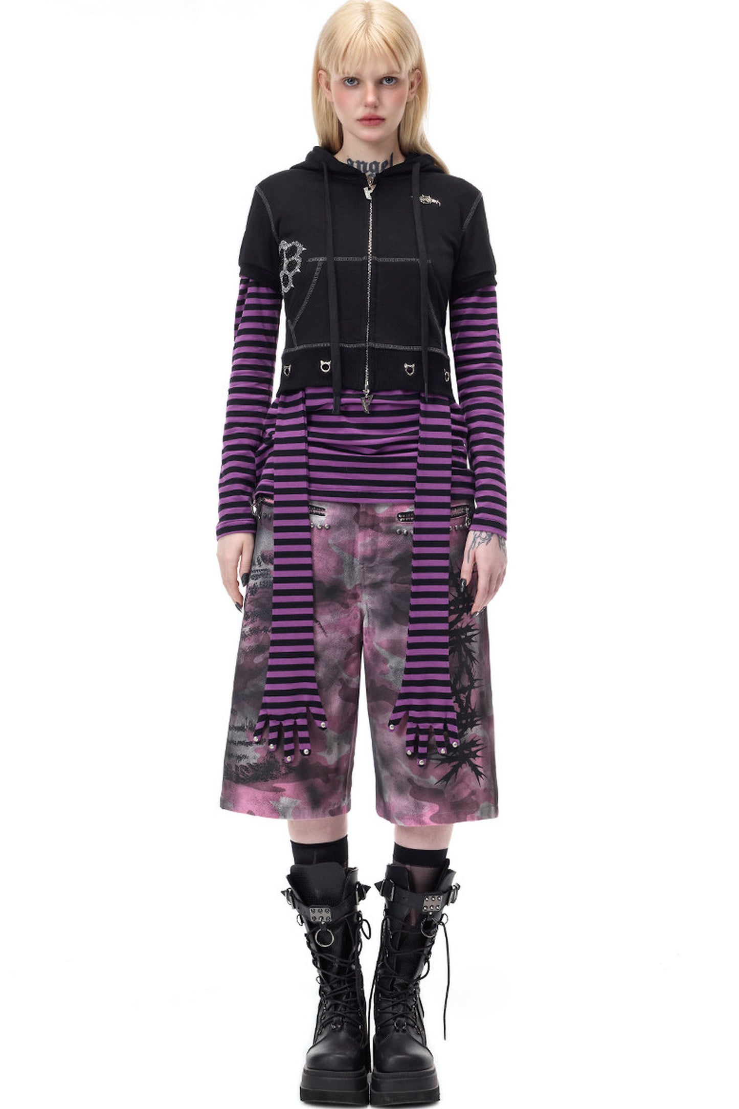 Striped Rivet Glove Sleeve Top