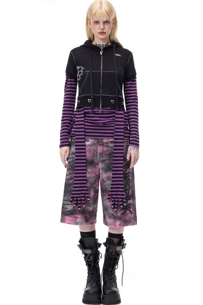 Striped Rivet Glove Sleeve Top