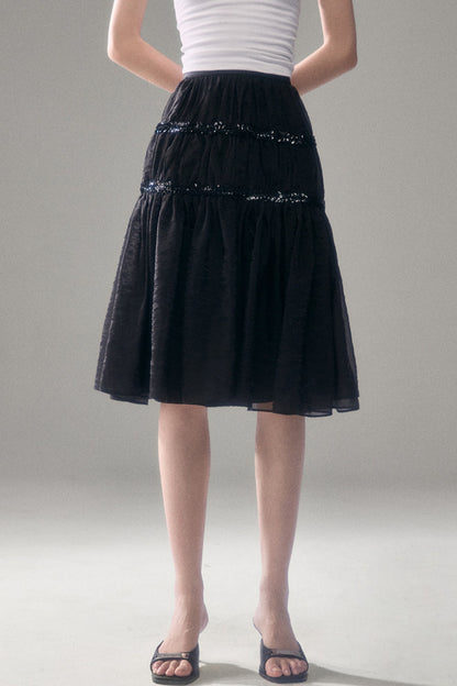 Pearlescent Mesh Sequin A-Line Skirt