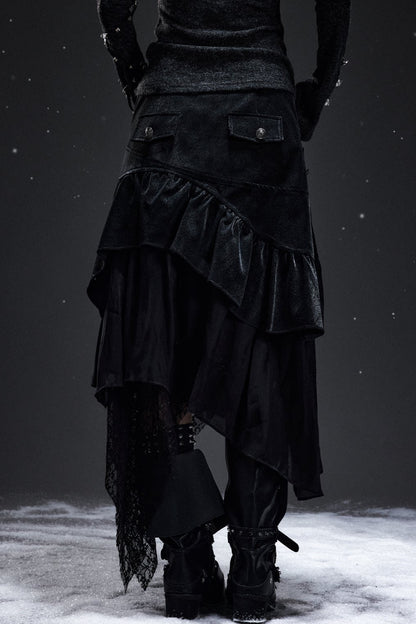 Palace-Style Suede Patchwork Asymmetrical Skirt
