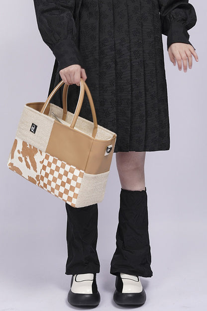 Y2K Leather Contrast Tote Bag