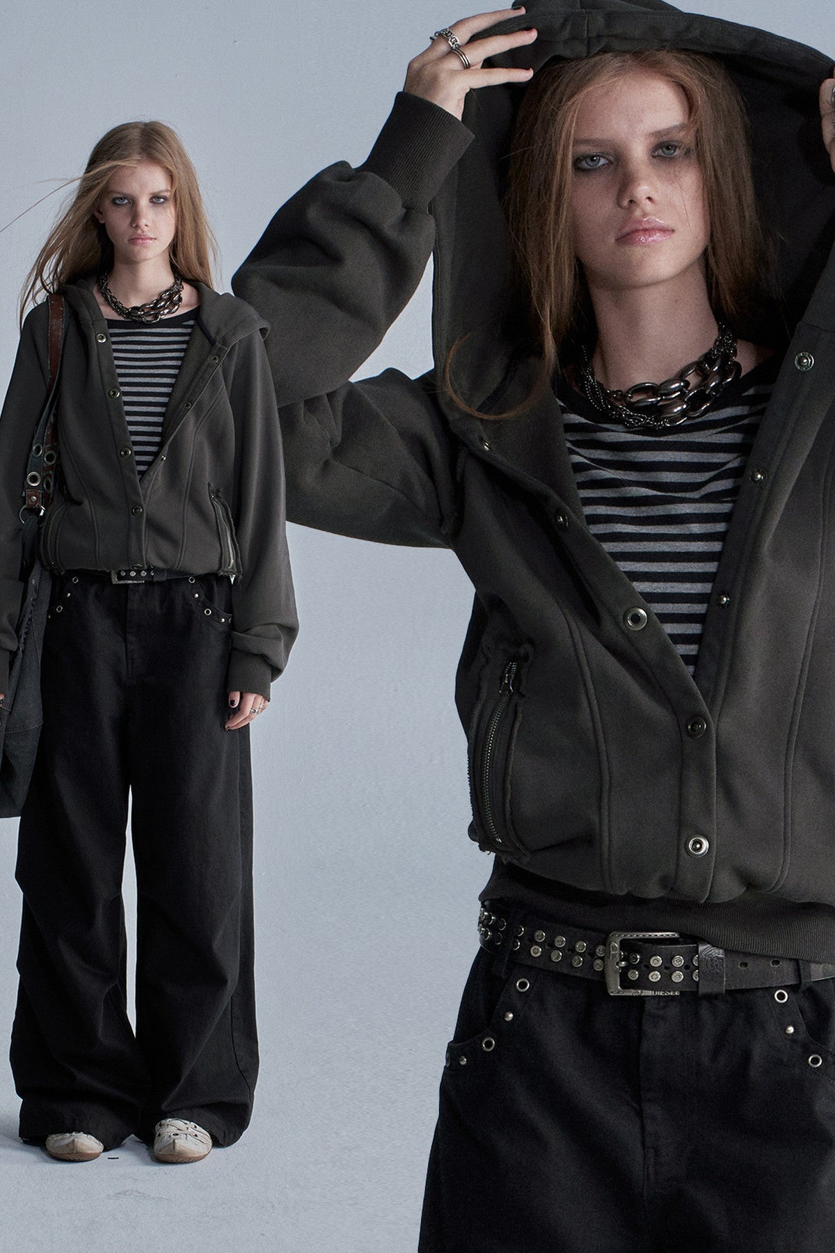 Acid-Washed Reversible Hooded Terry Jacket