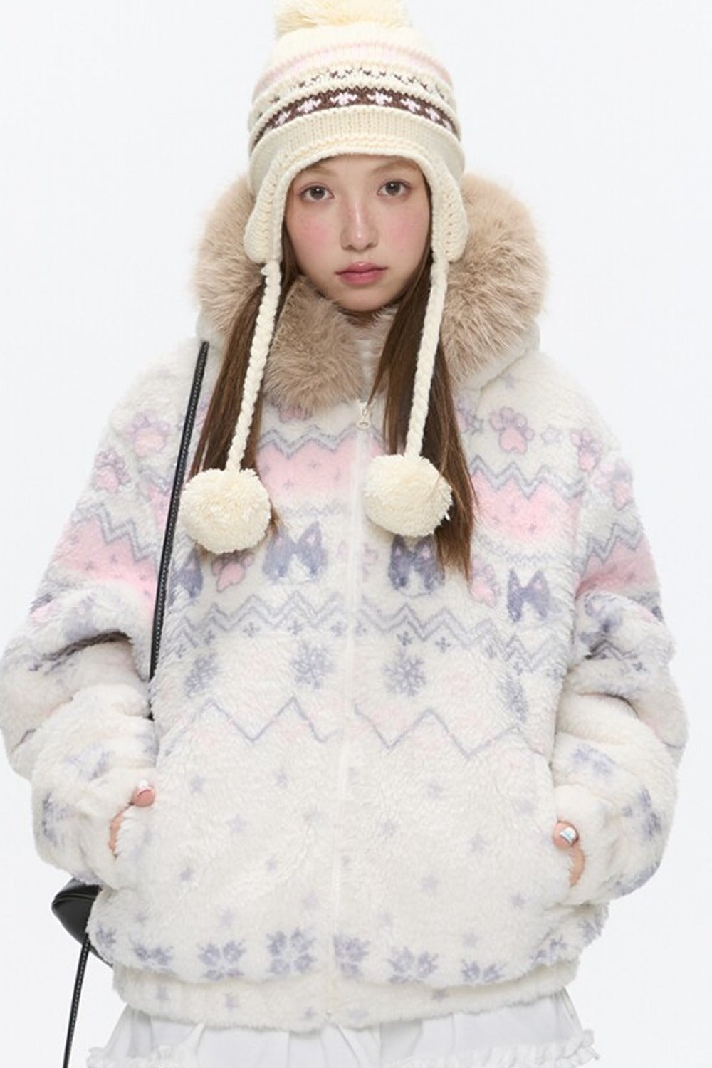 Beige Lamb Wool Fur Collar Jacket