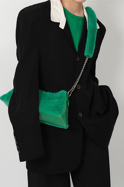 Solid Color Fur Underarm Crossbody Shoulder Bag