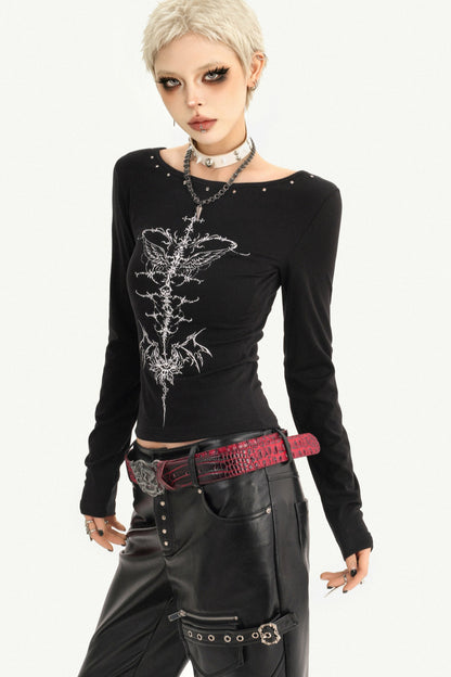 Black Skeleton Long-Sleeve Base T-Shirt