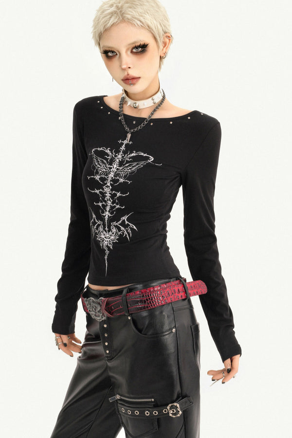 Black Skeleton Long-Sleeve Base T-Shirt