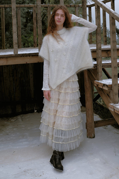 Mesh Velvet Layered Chiffon Skirt