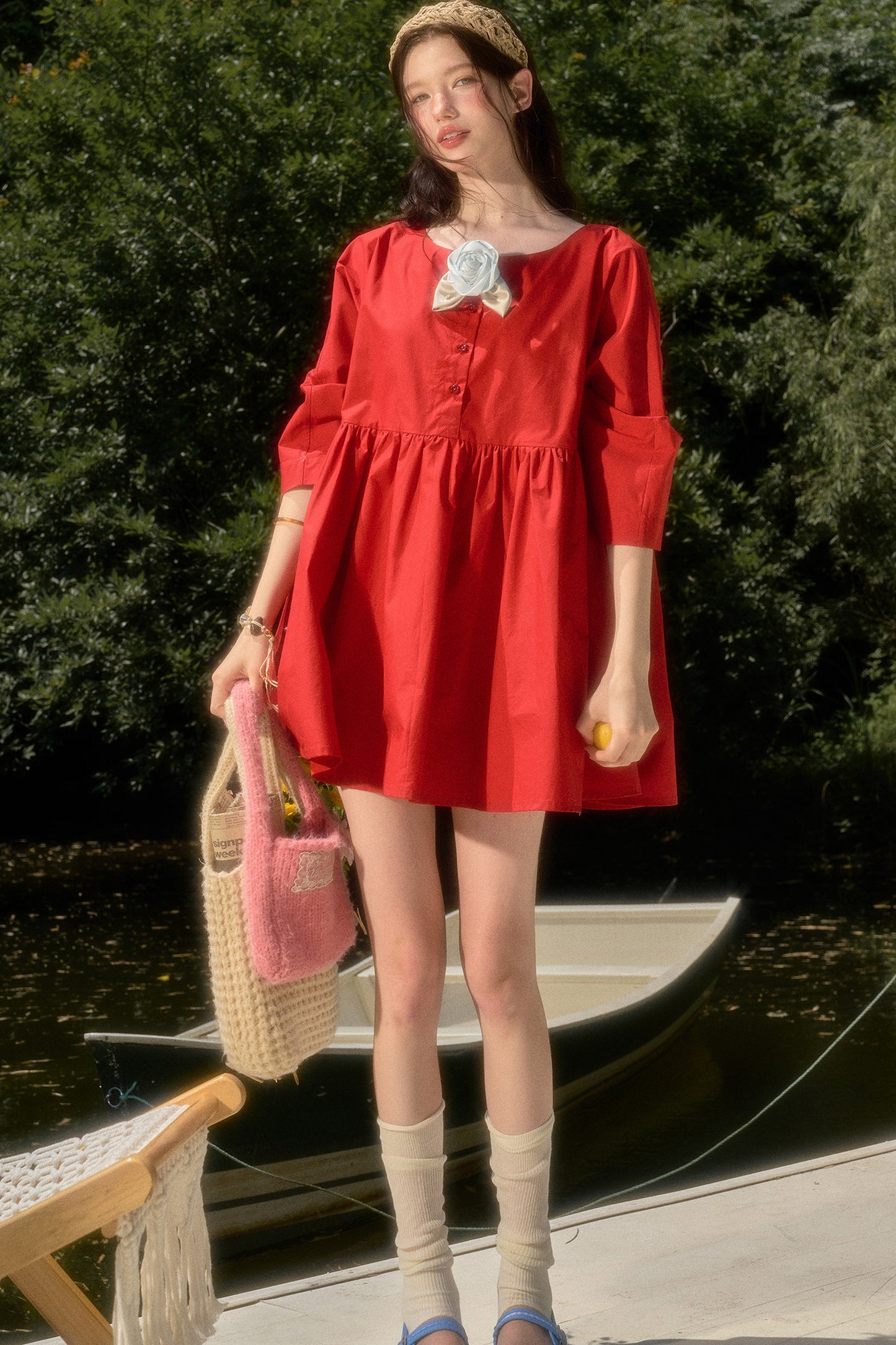 Cherry Print Cotton Doll Dress Set-Up