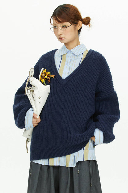 Blue Yellow Contrast Striped Long-Sleeved Shirt