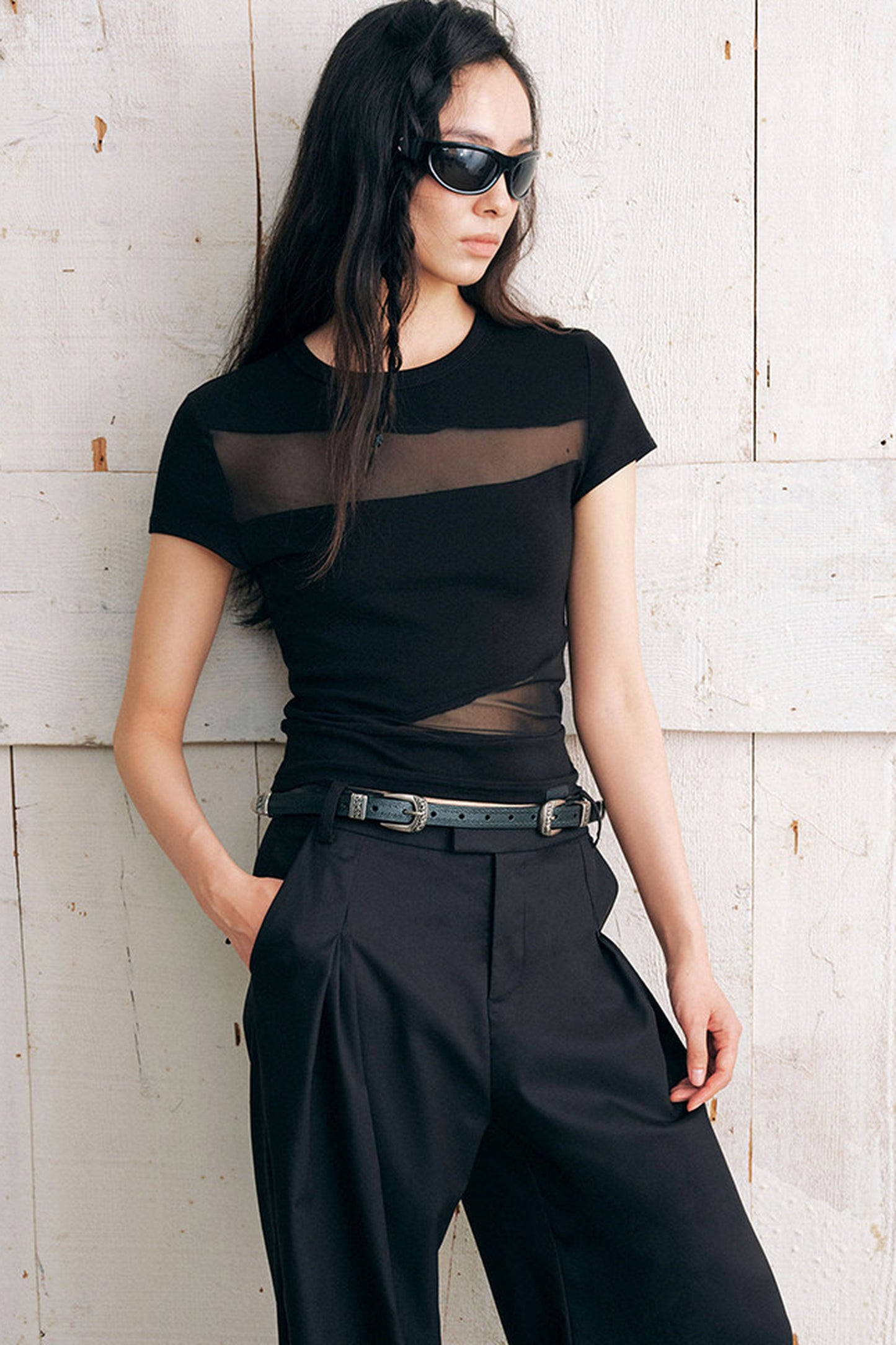 Mesh Spliced Slim Fit T-Shirt