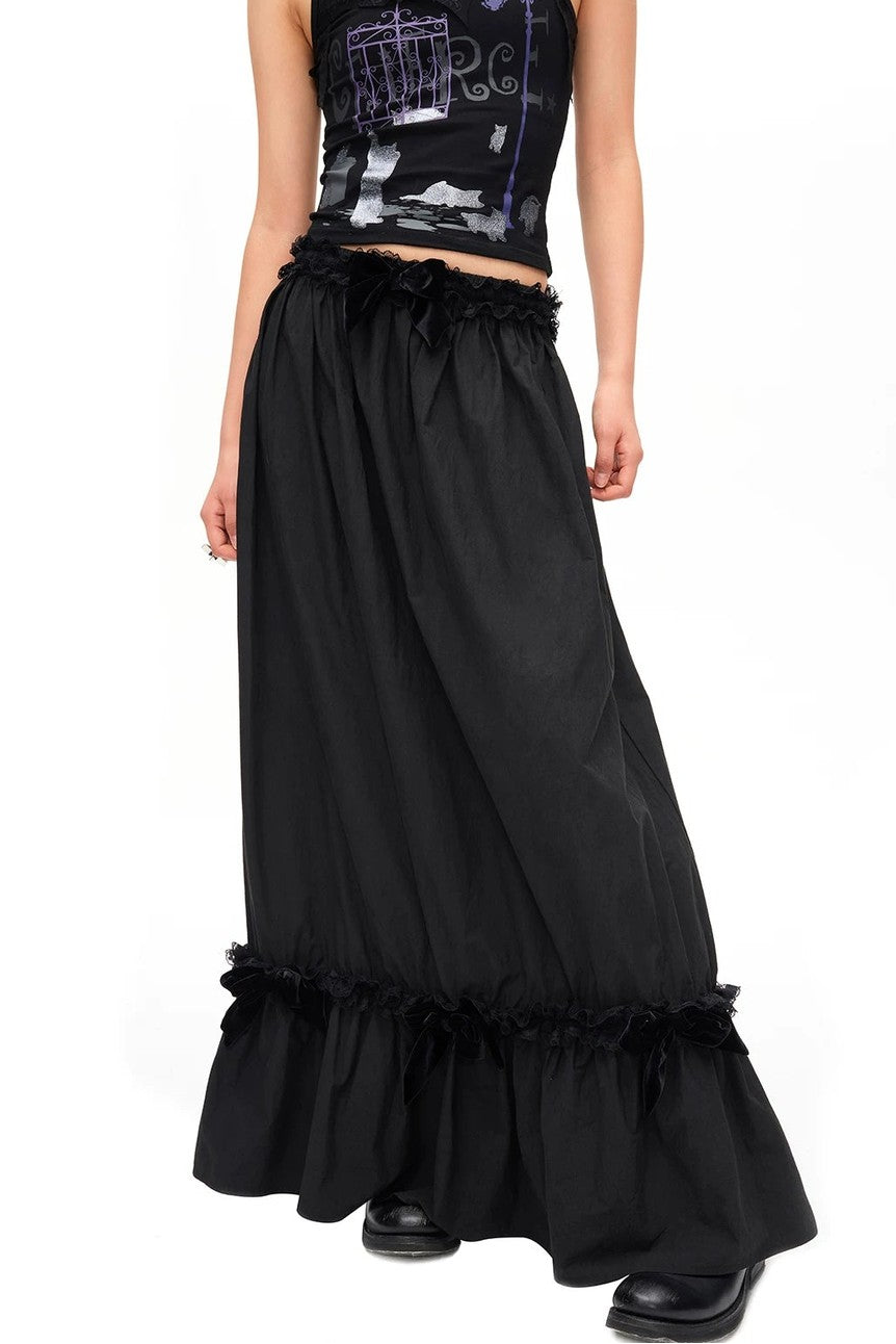 Velvet Bow Pleated Skirt