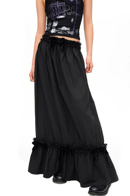 Velvet Bow Pleated Skirt