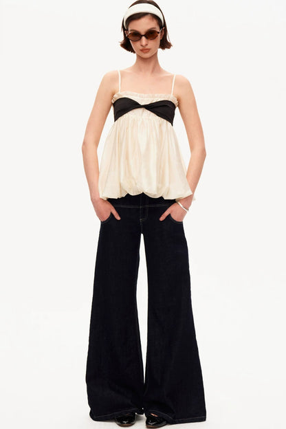 Tencel Knotted Strap Ruffle Tube Top