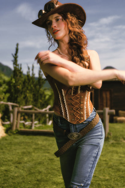 Fishbone Suede Corset Camisole Jeans Set-Up