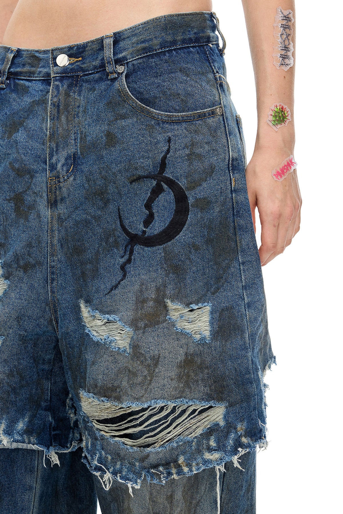 Electric Moon Distressed Double Layer Stacked Jeans