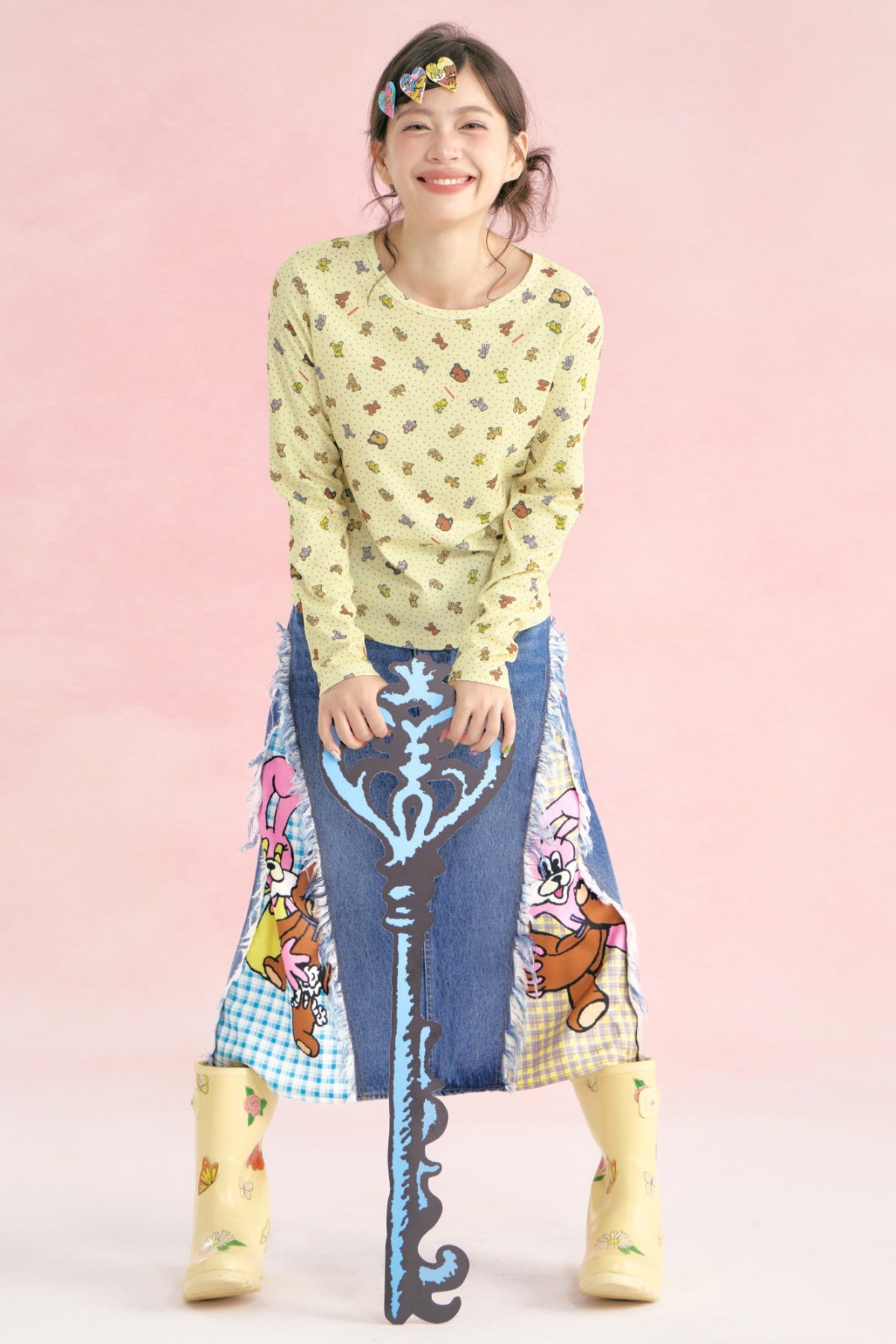 Plaid Bear Print Long Sleeve Top