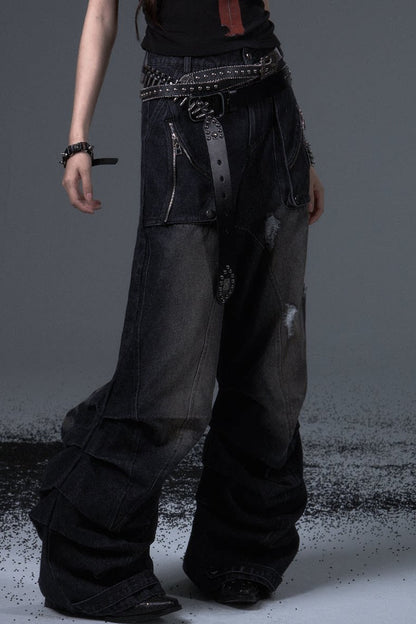 Wide Leg Washed Scimitar Jeans