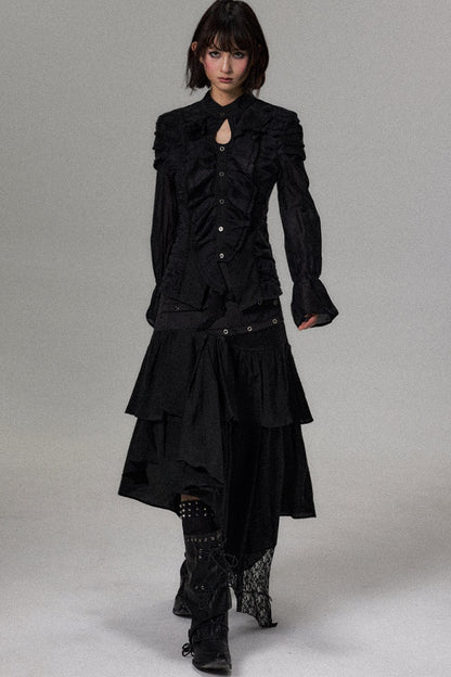Asymmetrical Ruffle Pleated Patchwork Shirt