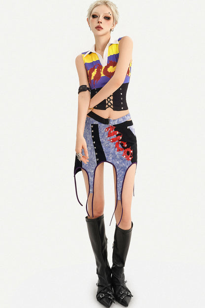 Asymmetrical Plaid Patchwork Skirt