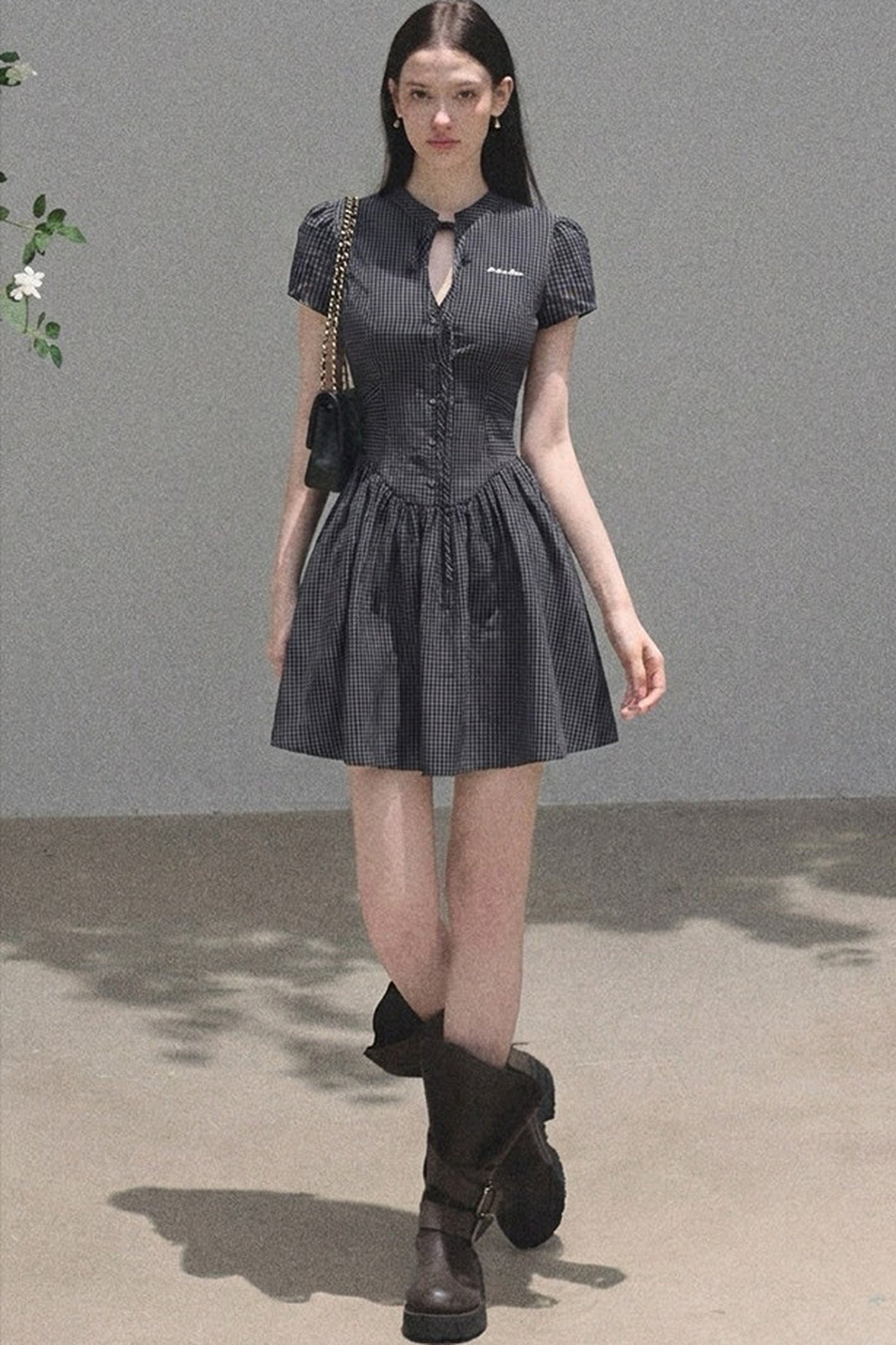 Plaid Waist-Tightening Dress