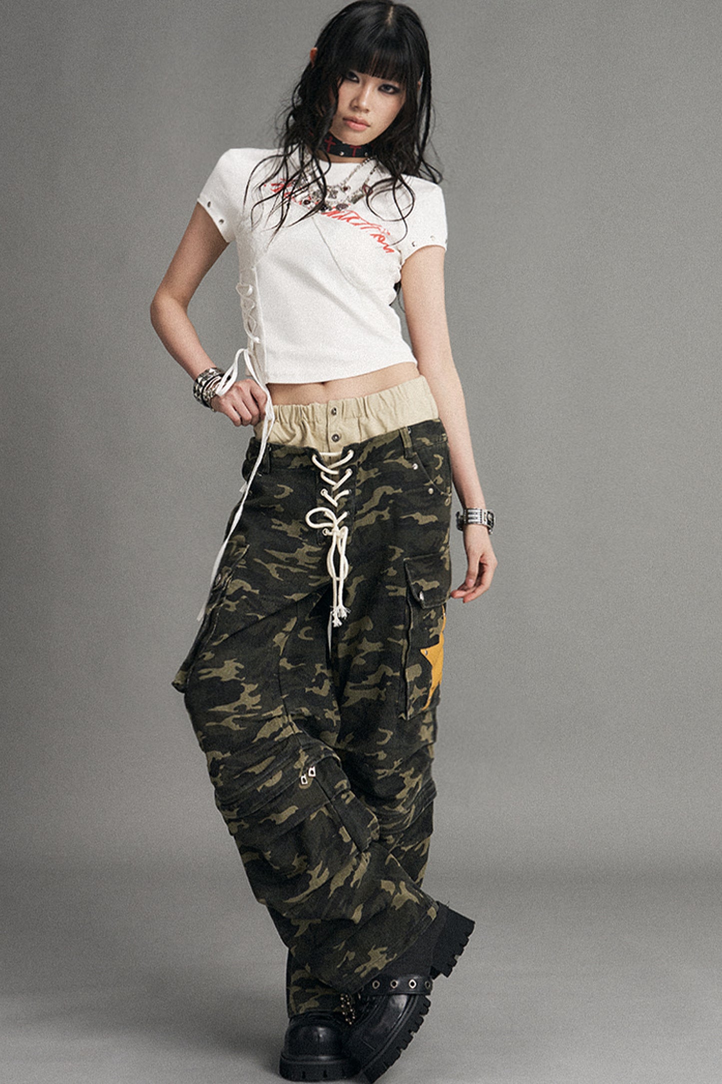 Detachable Camouflage Wide-Leg Pants